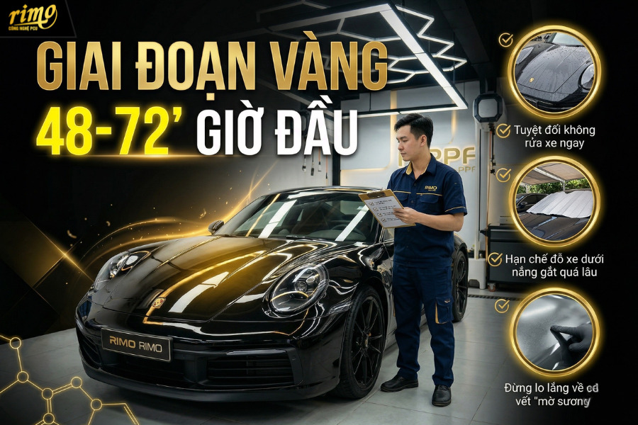 Giai đoạn v&agrave;ng '48-72 giờ' chăm s&oacute;c xe sau khi d&aacute;n PPF Rimo