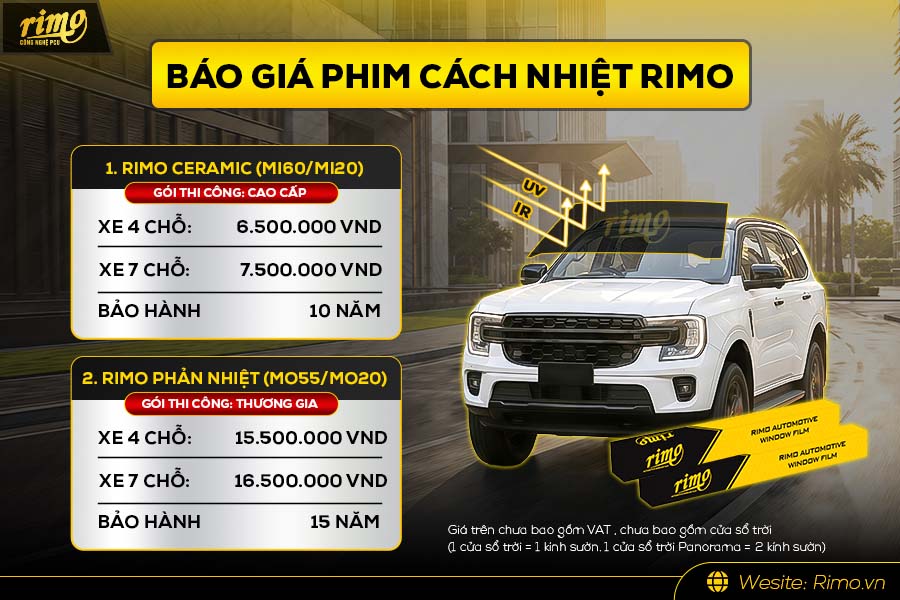 Bảng gi&aacute; phim c&aacute;ch nhiệt Rimo