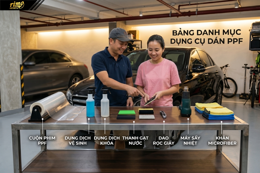 Chuẩn bị dụng cụ trước khi xem hướng dẫn d&aacute;n PPF &ocirc; t&ocirc;