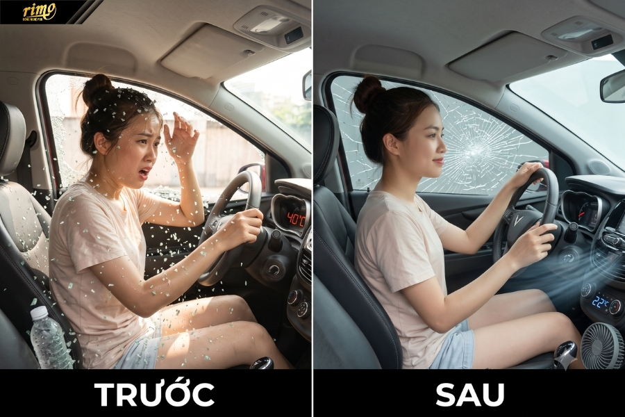 D&aacute;n phim c&aacute;ch nhiệt &ocirc; t&ocirc; bảo vệ an to&agrave;n khi vỡ k&iacute;nh