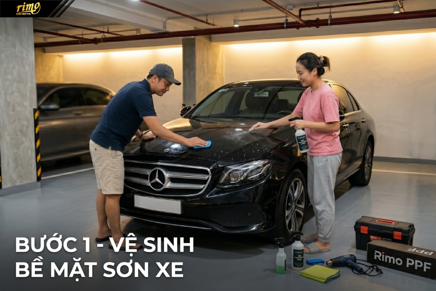 Bước 1: Vệ sinh bề mặt sơn xe