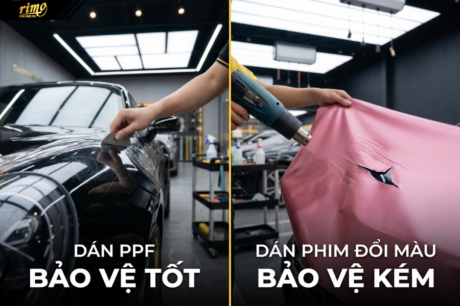 So s&aacute;nh d&aacute;n PPF &ocirc; t&ocirc; v&agrave; phim đổi m&agrave;u về khả năng bảo vệ sơn xe