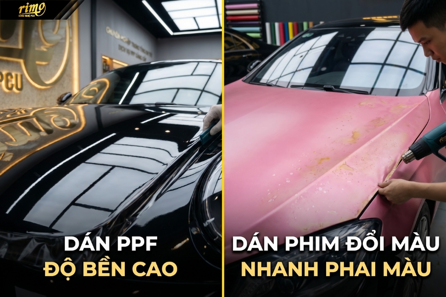 So s&aacute;nh d&aacute;n PPF &ocirc; t&ocirc; v&agrave; phim đổi m&agrave;u về độ bền