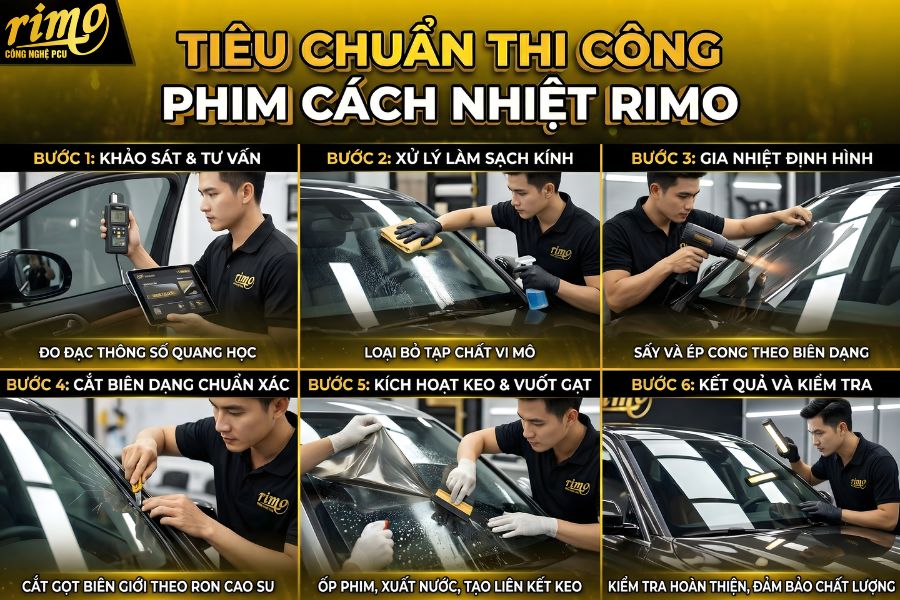 Quy tr&igrave;nh thi c&ocirc;ng phim c&aacute;ch nhiệt Rimo ti&ecirc;u chuẩn