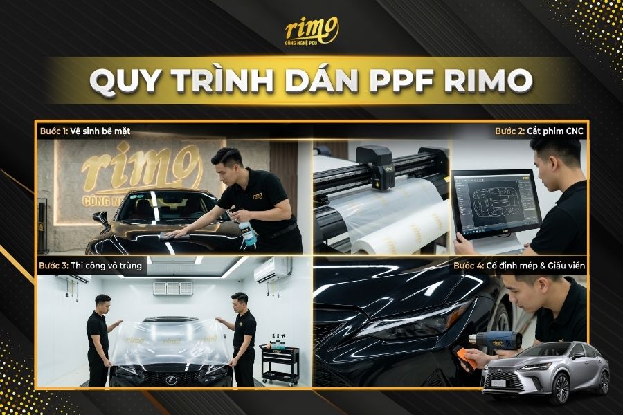 Quy tr&igrave;nh 4 bước chuẩn quốc tế d&aacute;n PPF Rimo cho xe Lexus RX