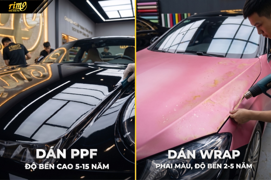 So s&aacute;nh độ bền khi d&aacute;n wrap &ocirc; t&ocirc; với PPF &ocirc; t&ocirc;