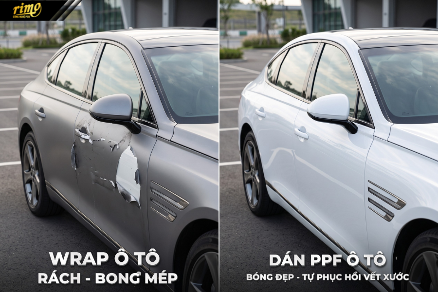 So s&aacute;nh wrap &ocirc; t&ocirc; v&agrave; PPF: Khả năng bảo vệ v&agrave; tự phục hồi